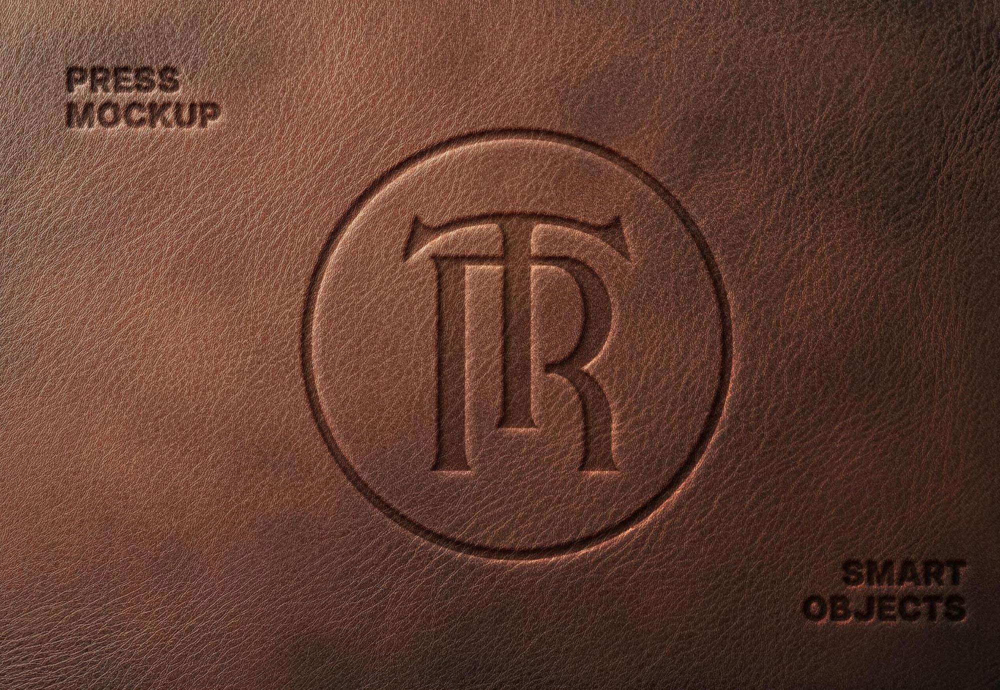 Free Leather Pressed Logo Mockup PSD Template