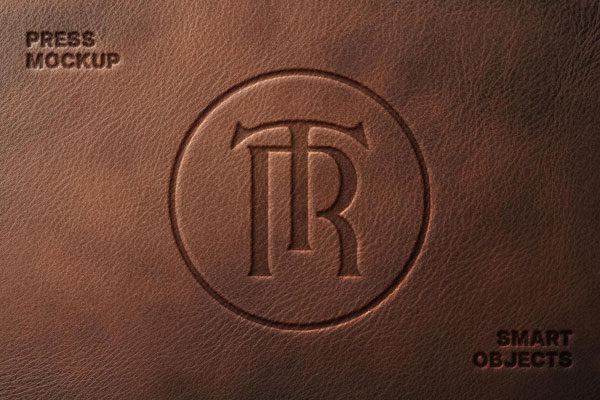 Free Leather Pressed Logo Mockup PSD Template