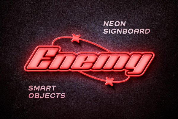 Free Red Neon Signboard Mockup PSD Template