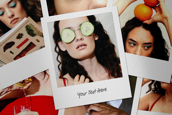 Free Scattered Polaroid Cards Mockup PSD Template