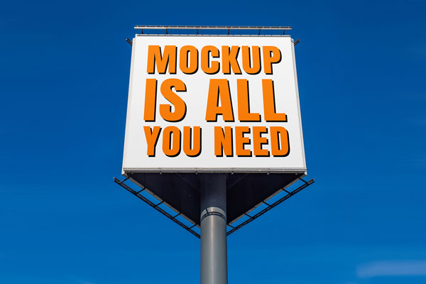 Free Square Billboard on Blue Sky Mockup PSD Template