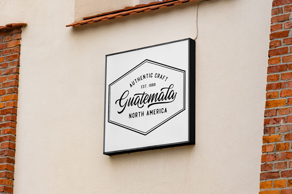 Free Square Coffer Sign on Wall Mockup PSD Template