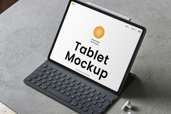 Free Tablet with Keyboard Mockup PSD Template