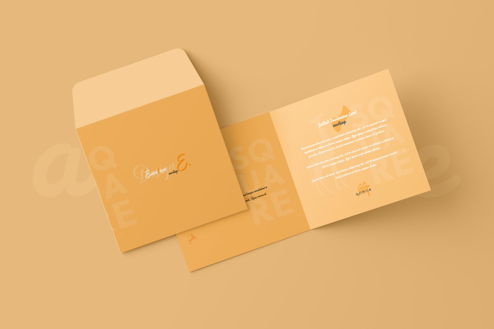 Free Two Square Folded Wedding Invitation Card Mockups PSD Template