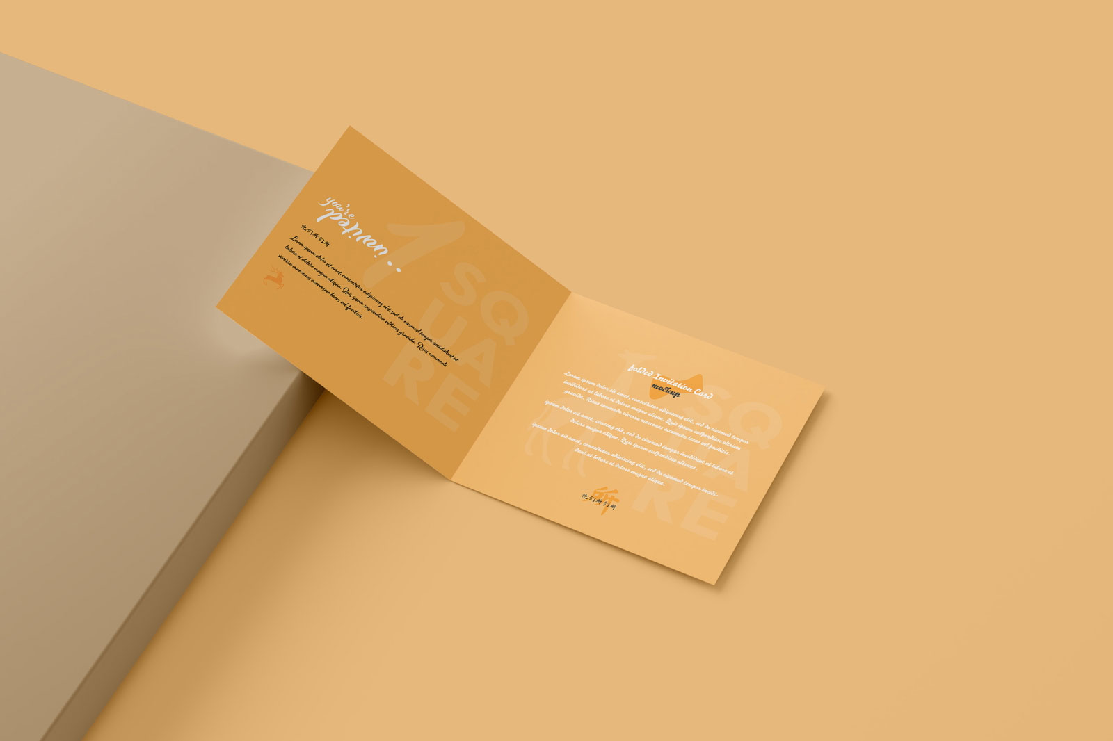 Free Two Square Folded Wedding Invitation Card Mockups PSD Template