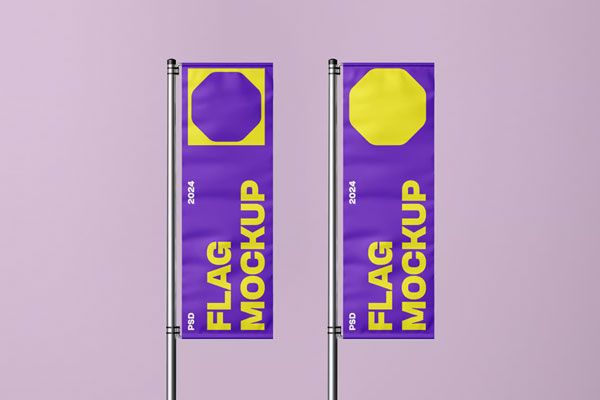 Free Vertical Flag on Pole Mockup PSD Template