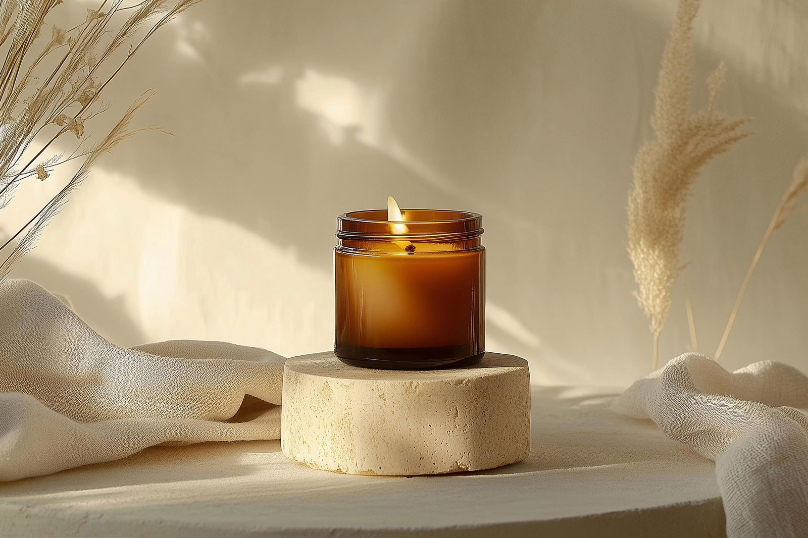 Free Amber Glass Candle Jar Mockup PSD Template