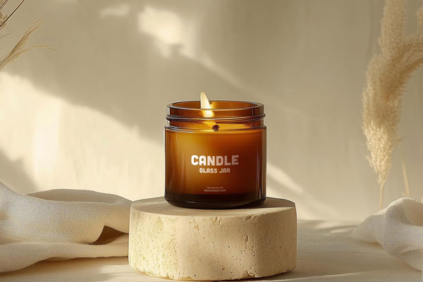 Free Amber Glass Candle Jar Mockup PSD Template