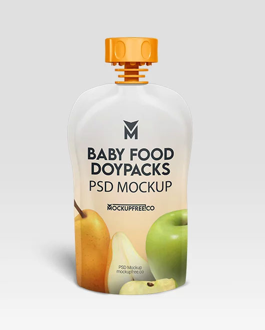 Free Baby Food Doypacks Mockup PSD Template