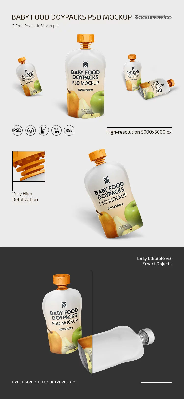Free Baby Food Doypacks Mockup PSD Template
