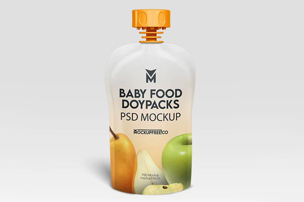 Free Baby Food Doypacks Mockup PSD Template