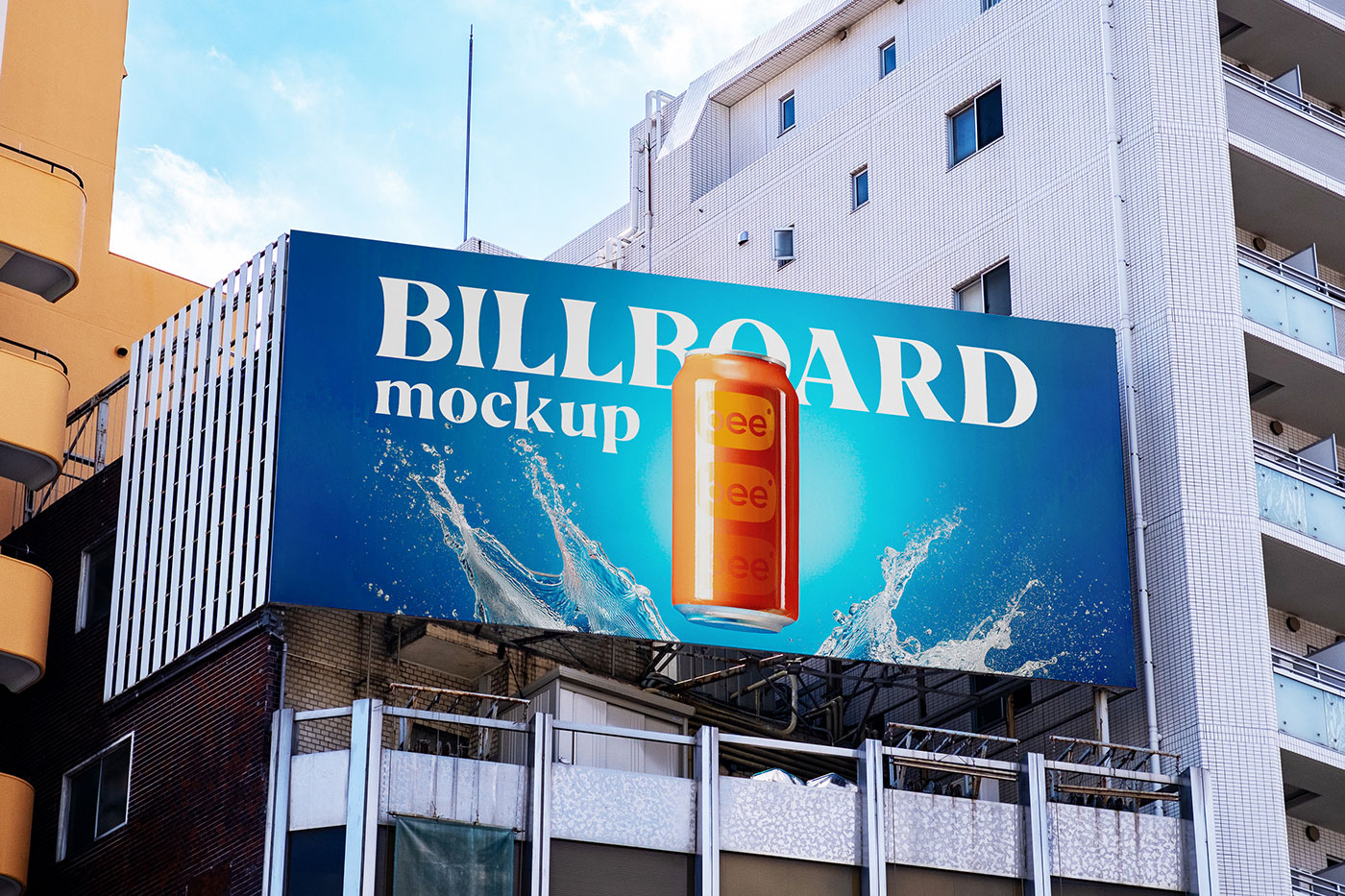 Free Billboard Between Buildings Mockup PSD Template
