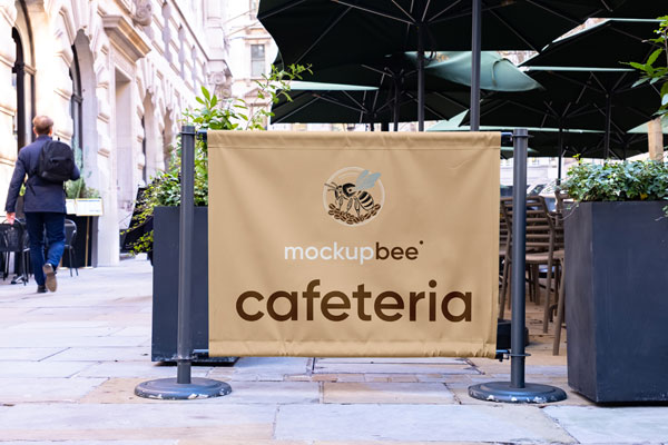 Free Cafe Fence Banner Mockup PSD Template