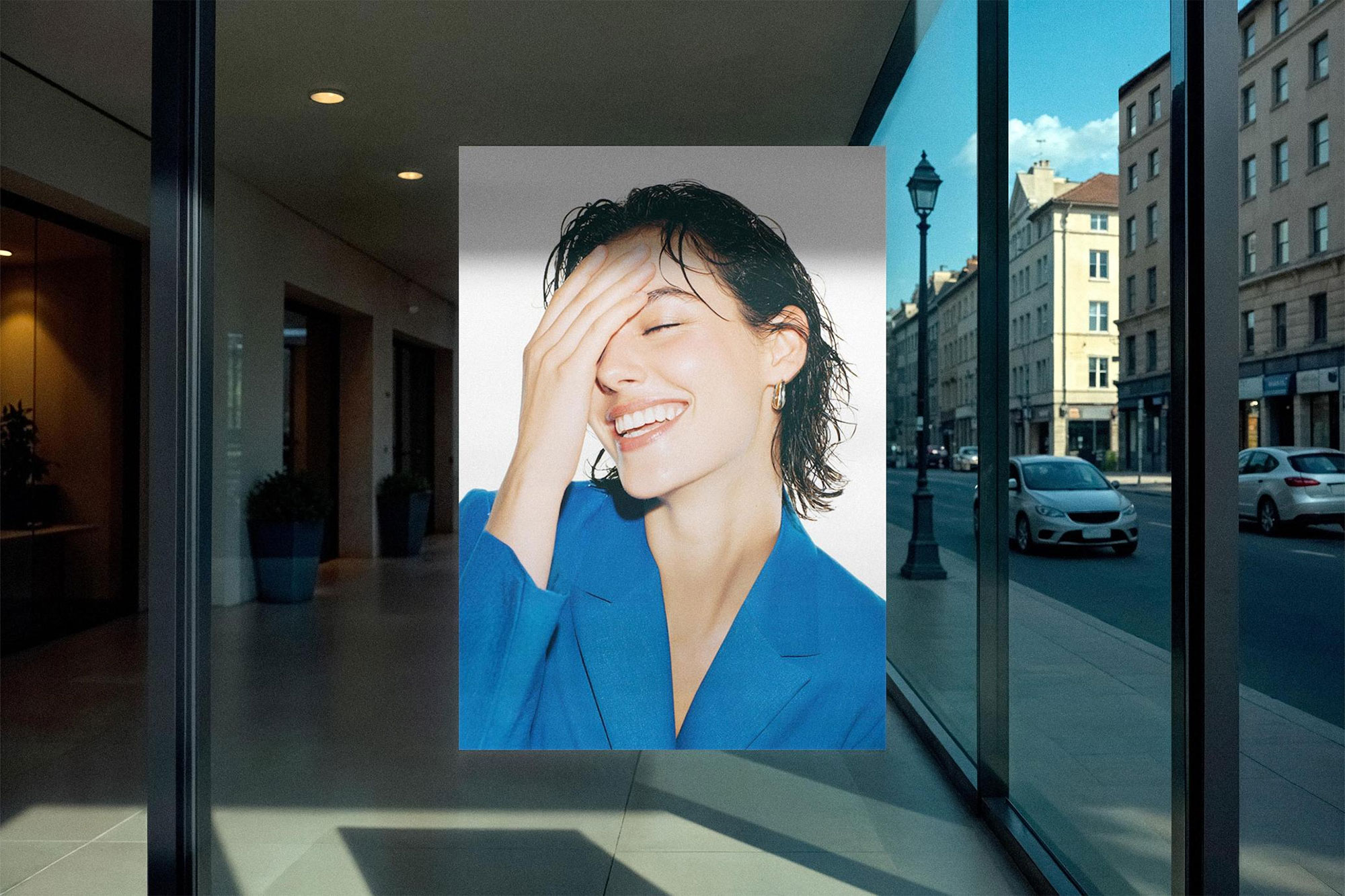 Free Gallery Window Poster Mockup PSD Template