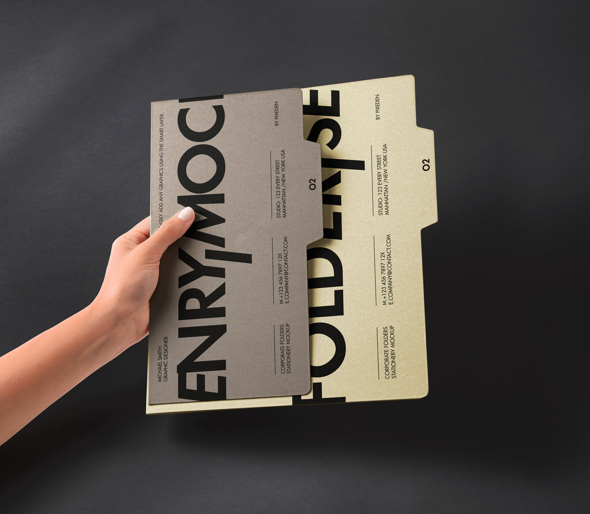 Free Hand Holding Stationery Folder Set Mockup PSD Template