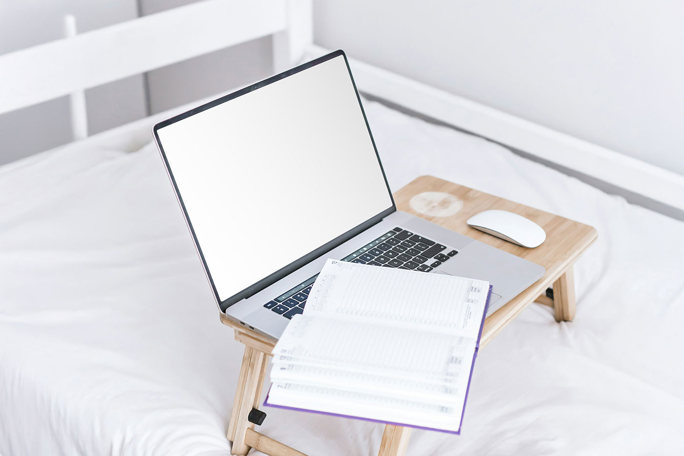 Free MacBook on Stand Mockup PSD Template