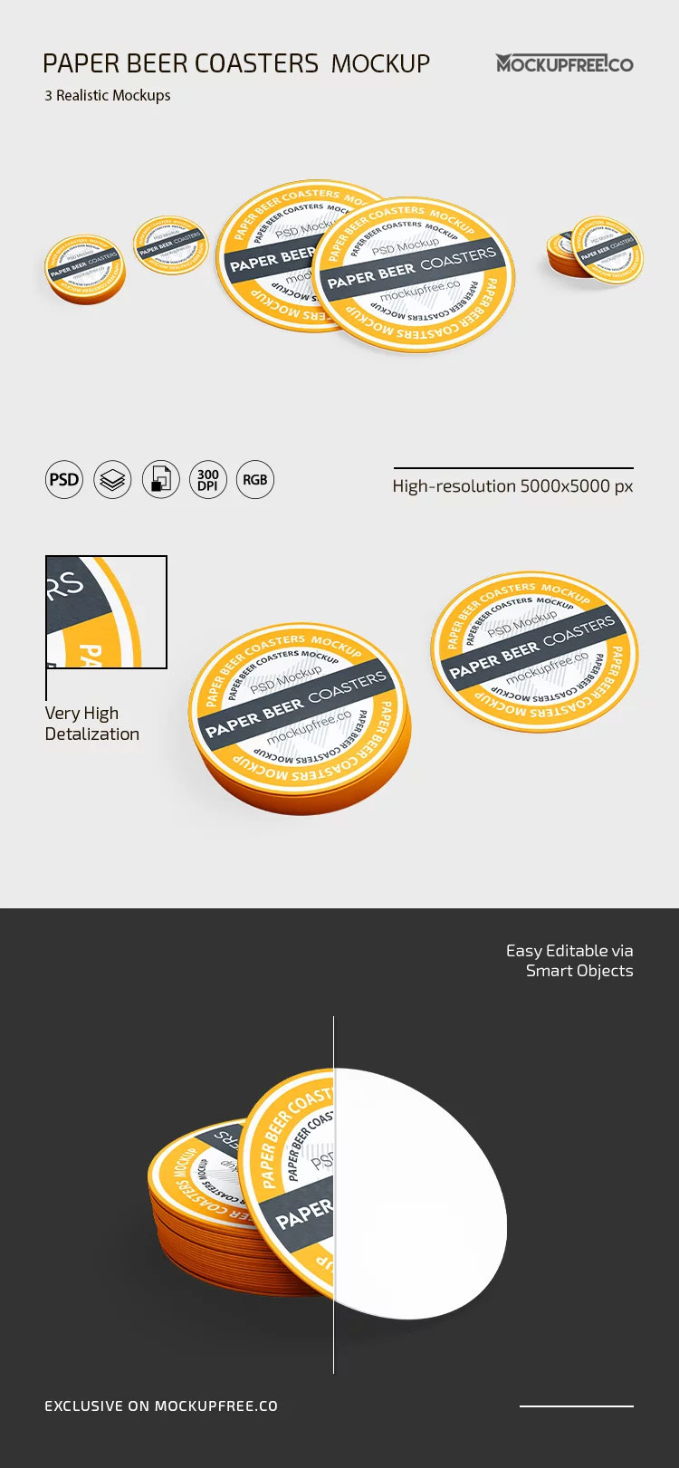 Free Paper Beer Coasters Mockup PSD Template
