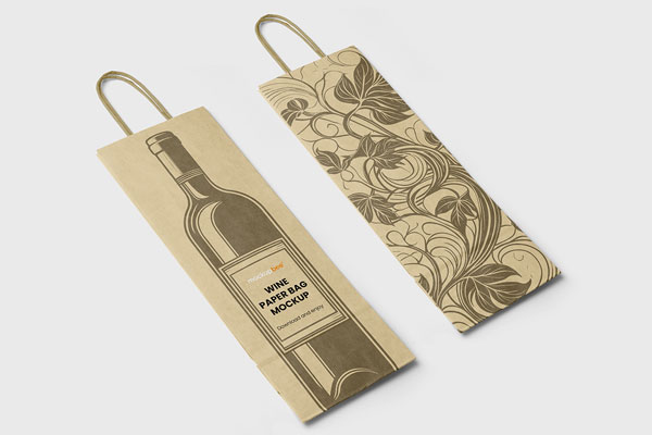 Free Perspective Wine Paper Bag Mockup PSD Template