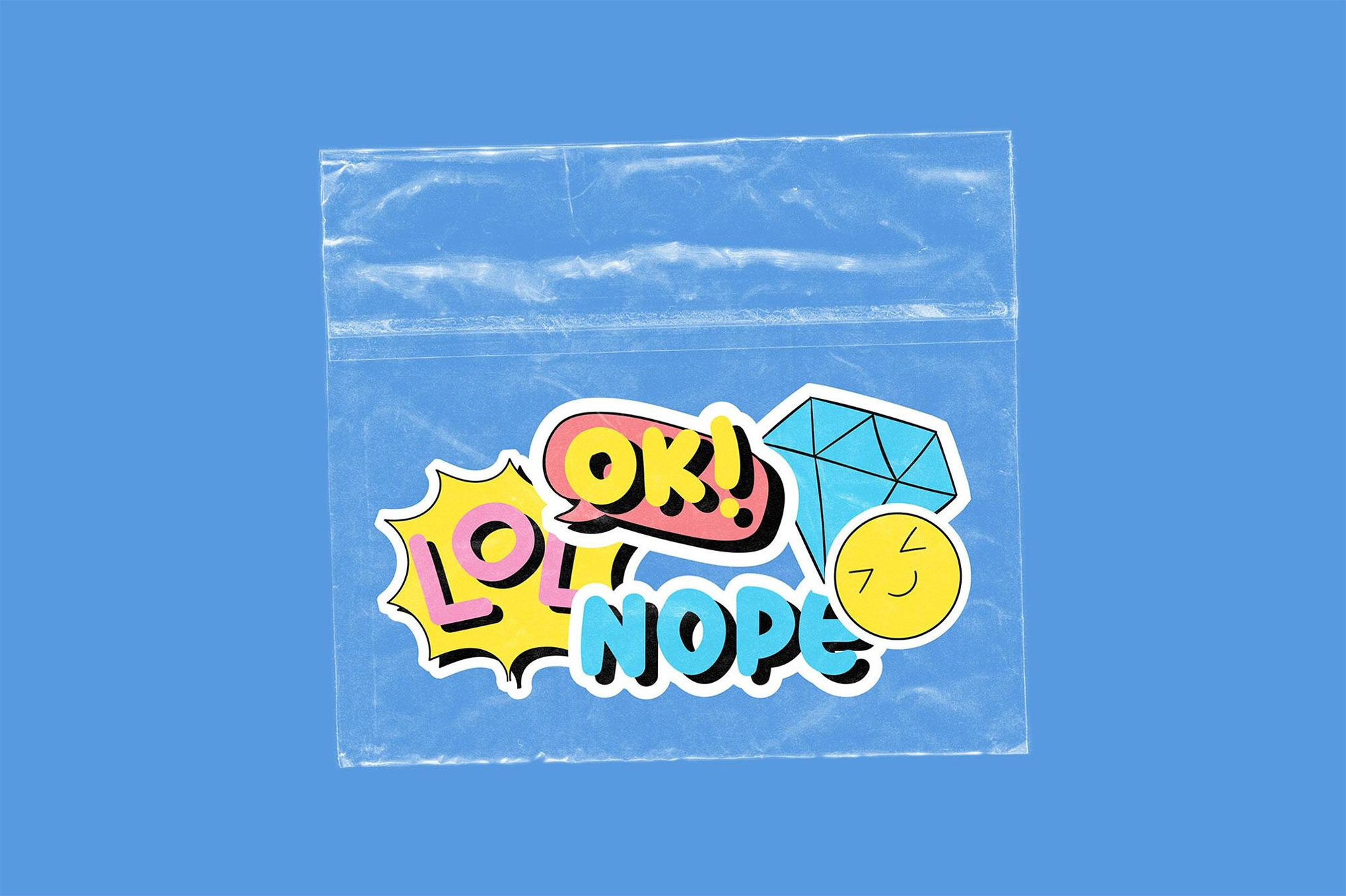 Free Plastic Bag with Stickers Mockup PSD Template