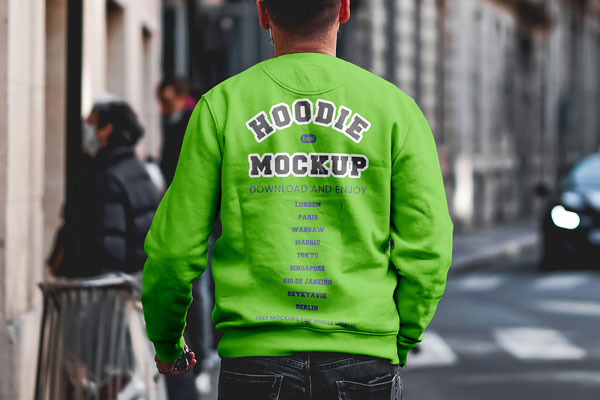 Free Sweatshirt in City Mockup PSD Template