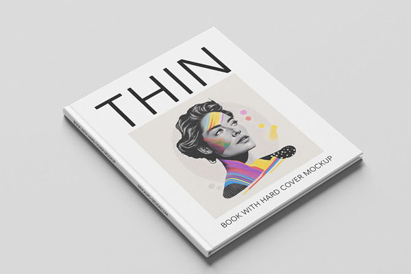 Free Thin Book with Hard Cover Mockup PSD Template