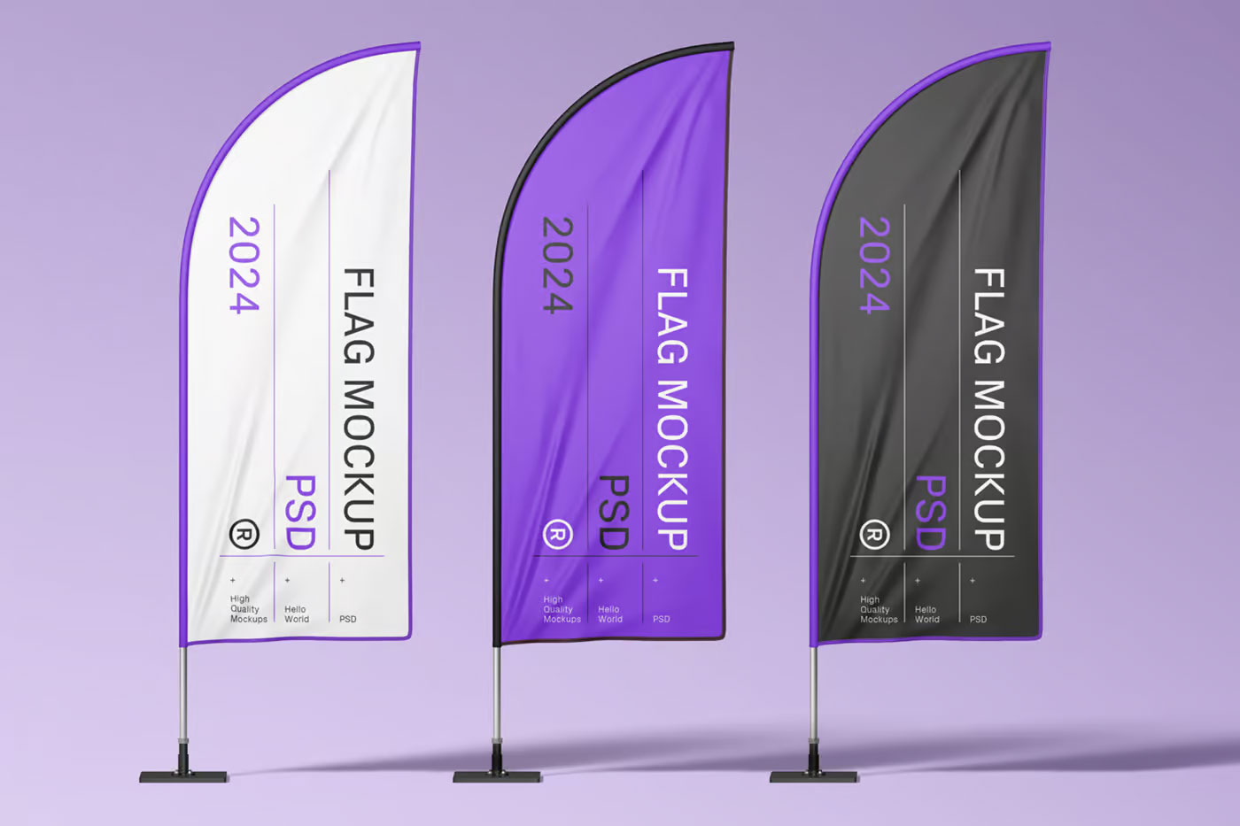 Free Three Convex Flags Mockup PSD Template