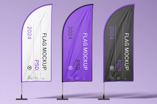 Free Three Convex Flags Mockup PSD Template