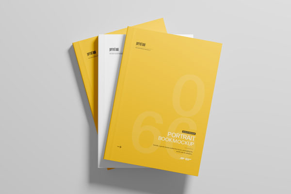 Free Three Softcover Book Mockup from Top View PSD Template