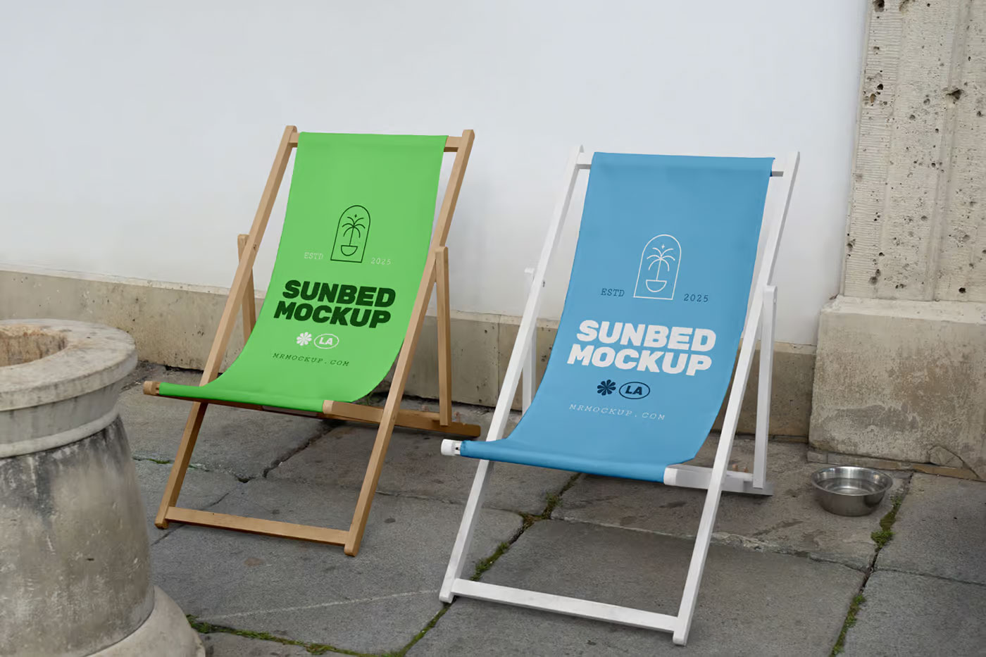 Free Two Outdoor Sunbed Mockup PSD Template