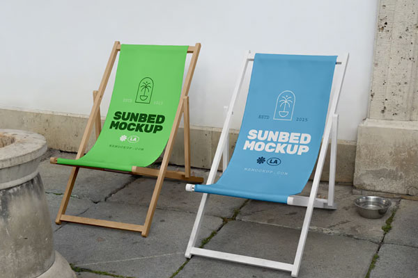 Free Two Outdoor Sunbed Mockup PSD Template