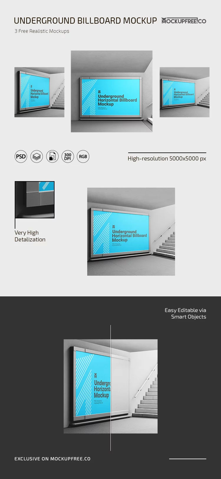 Free Underground Horizontal Billboard Mockup PSD Template