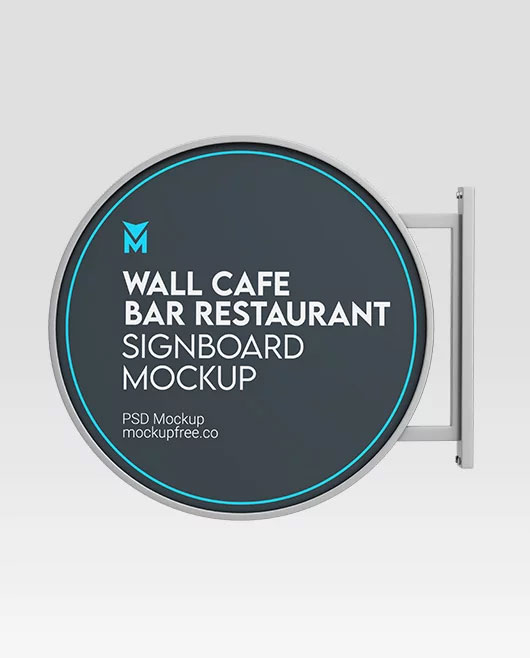Free Wall Cafe Bar Restaurant Signboard Mockup PSD Template
