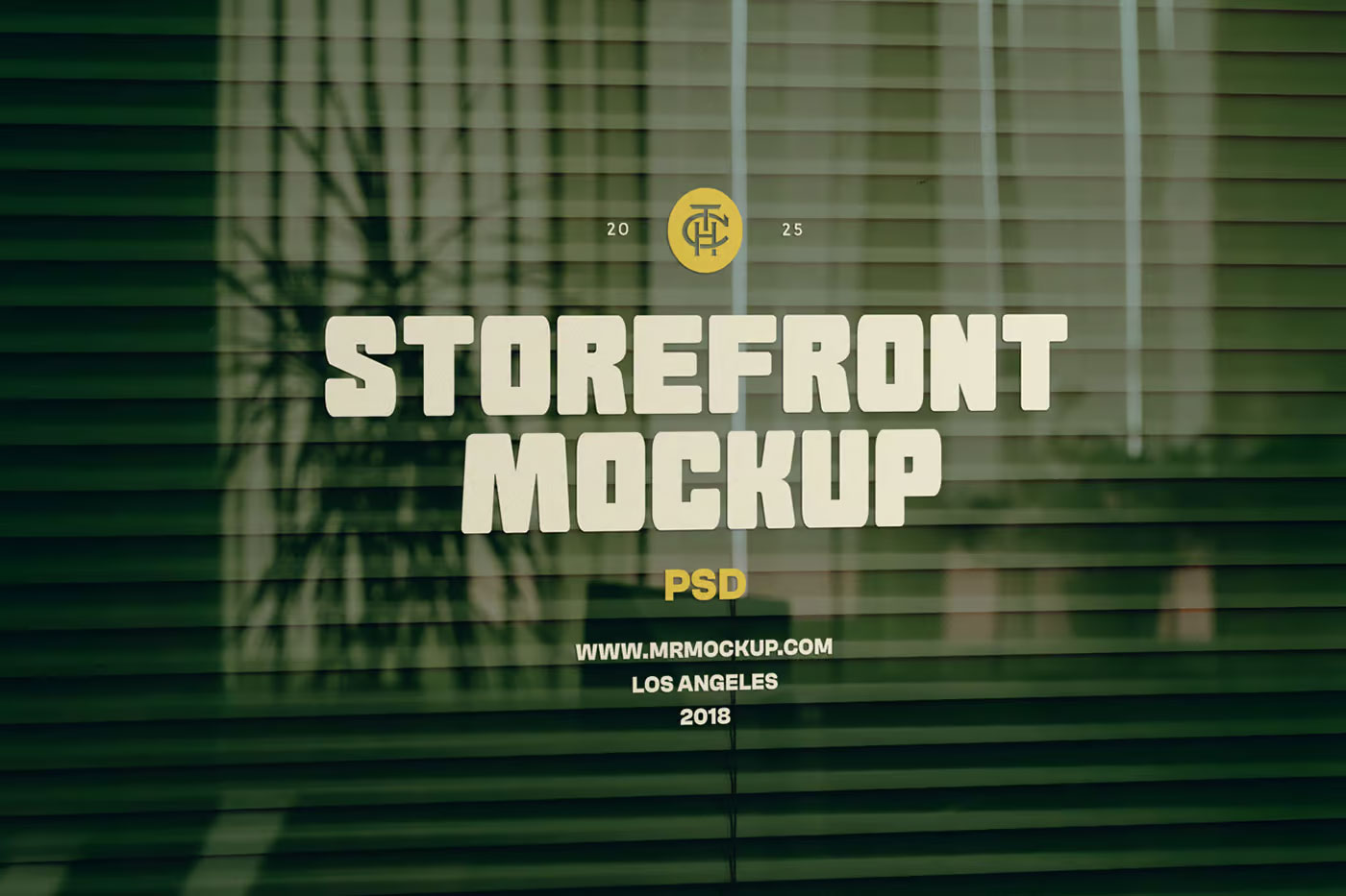 Free Window Storefront with Blinds Mockup PSD Template