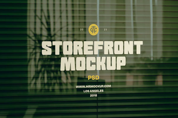 Free Window Storefront with Blinds Mockup PSD Template