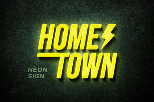 Free Yellow Neon Sign Mockup PSD Template