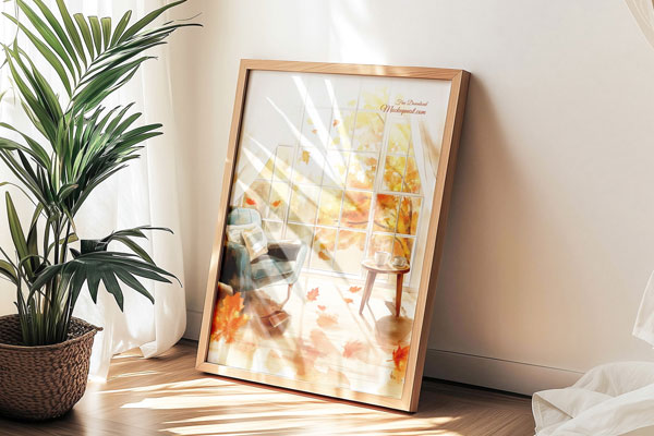 Free A3 Wooden Photo Frame Mockup PSD Template