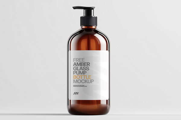 Free Amber Cosmetic Bottle Mockup in Studio Light PSD Template