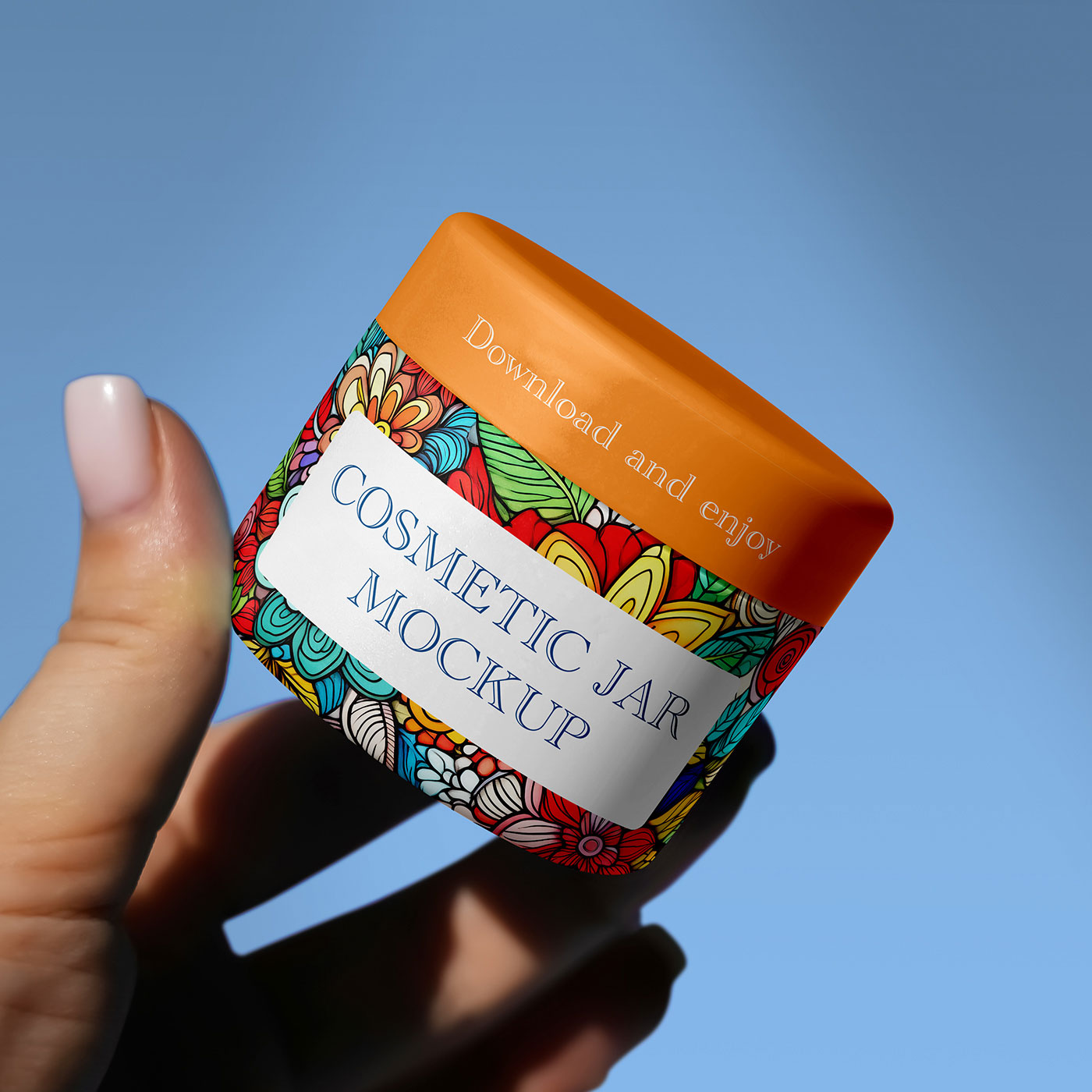 Free Cosmetic Jar in Hand Mockup PSD Template