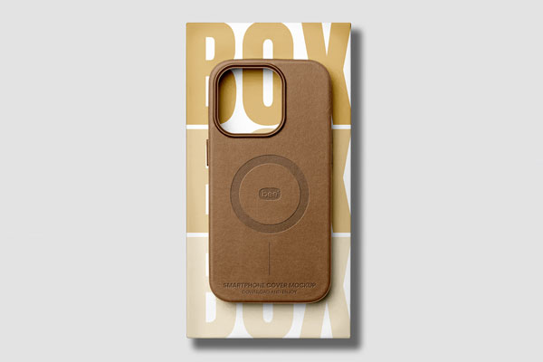 Free iPhone Cover on Box Mockup PSD Template