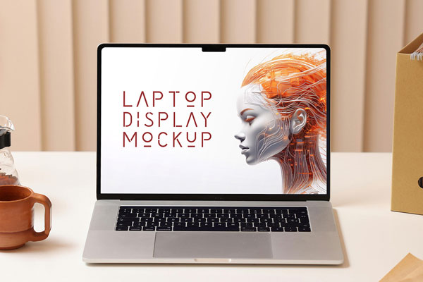 Free MacBook with Notch Mockup PSD Template