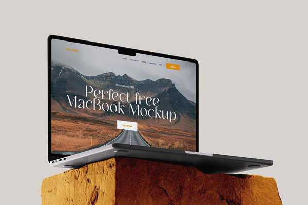 Free Minimal MacBook Mockup on Stone PSD Template