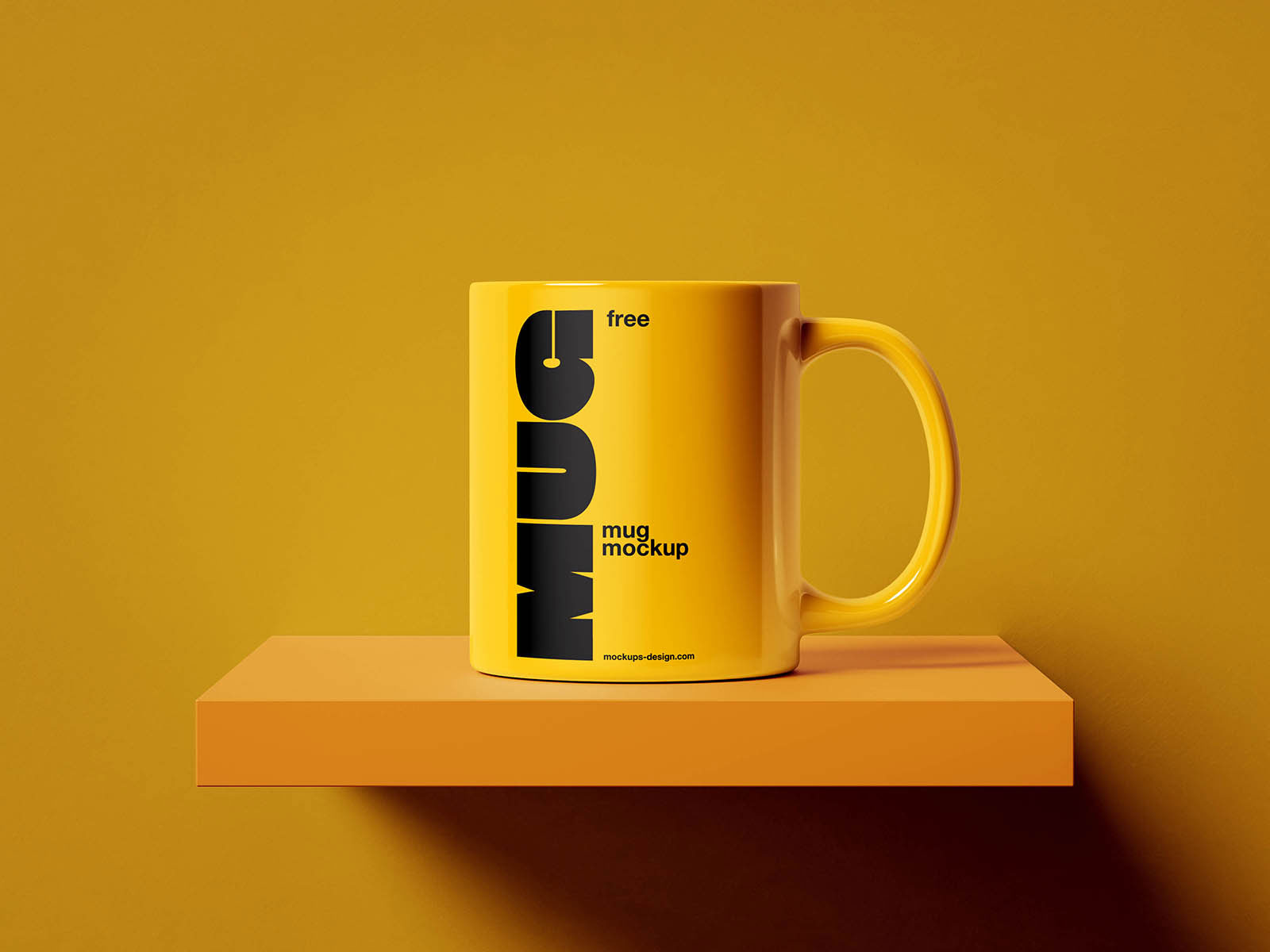 Free Mug on the Shelf Mockup PSD Template