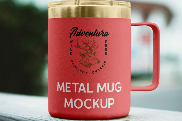 Free Outdoor Metal Mug Mockup PSD Template