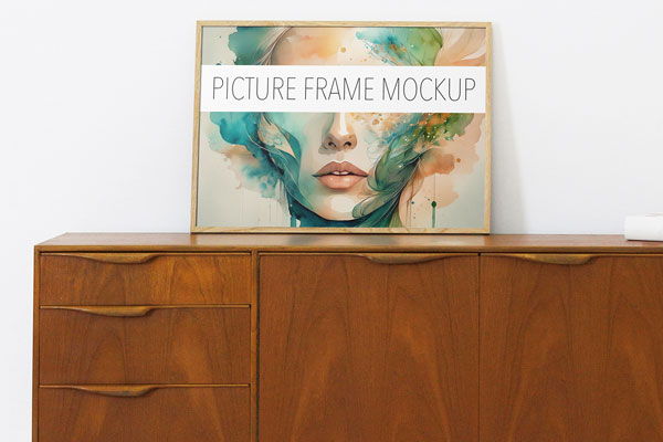Free Picture Frame on Vintage Desk Mockup PSD Template