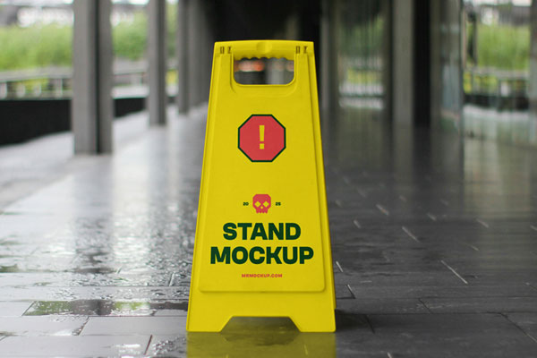 Free Slippery Sign Mockup PSD Template