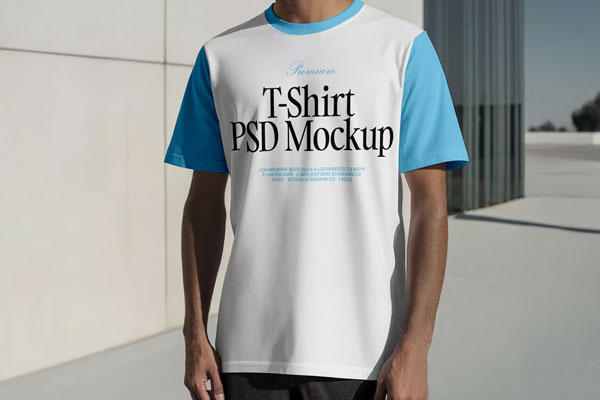Free Standing Men Wearing T-Shirt Mockup PSD Template