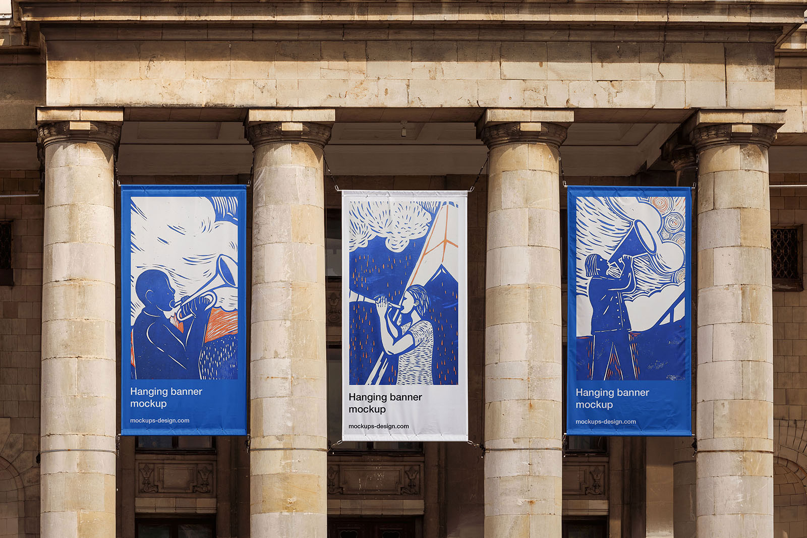 Free Three Hanging Banners Mockup PSD Template