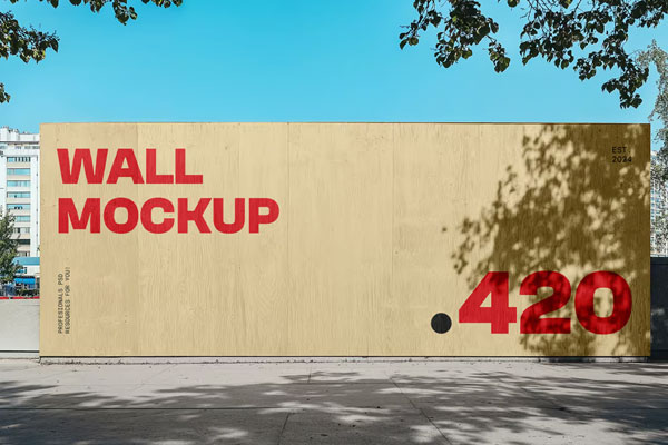 Free Wooden Wall Mockup PSD Template