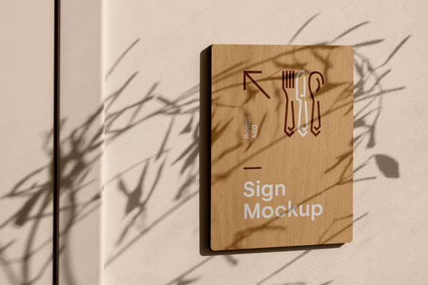 Free Wood Sign on the Wall Mockup PSD Template