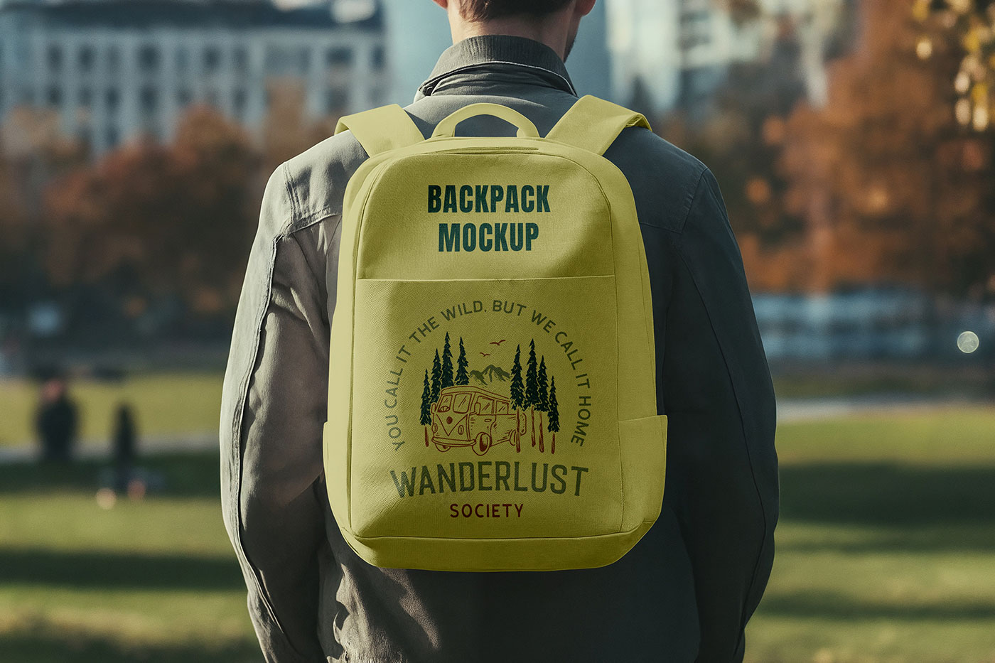 Free Backpack on Men Mockup PSD Template